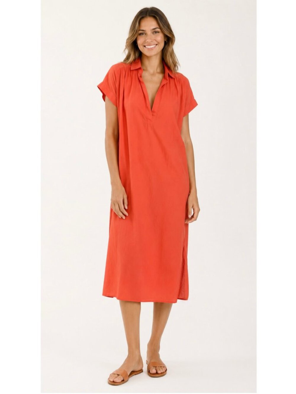 Cali Dreaming Dream Dress Midi Summer Coral Orange Quiet Luxury Minimalist Small